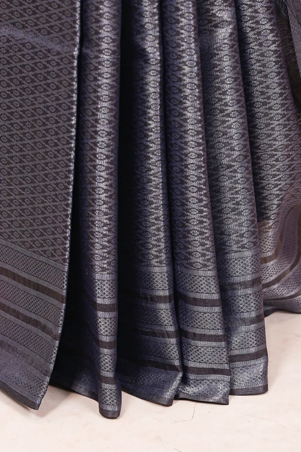 Dark Grey Tussar Silk Saree