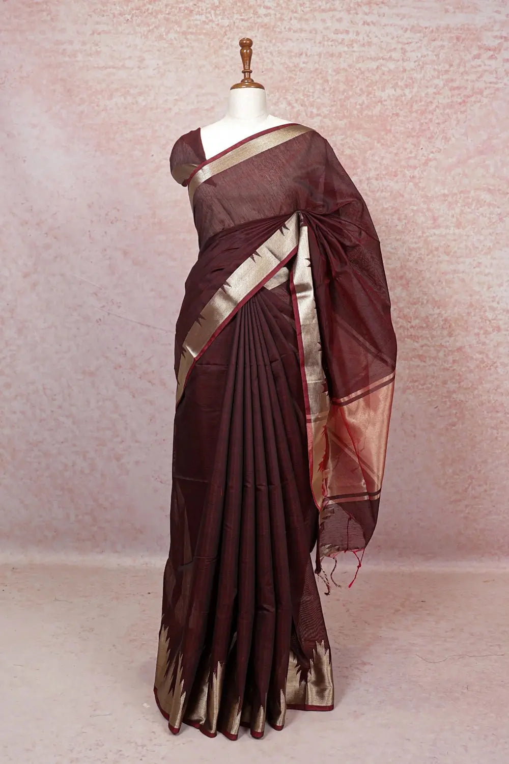 Dark Maroon Cotton Silk Saree - Seematti