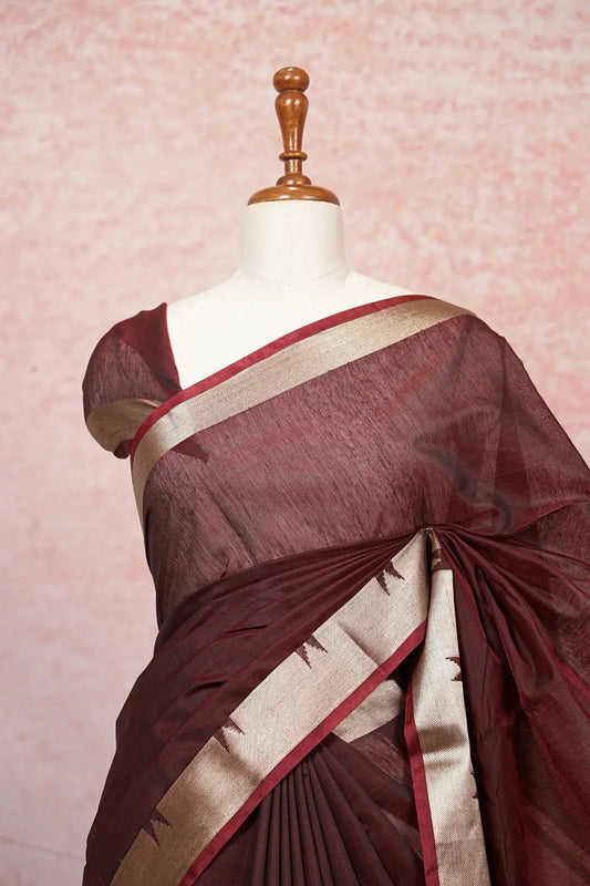 Dark Maroon Cotton Silk Saree - Seematti