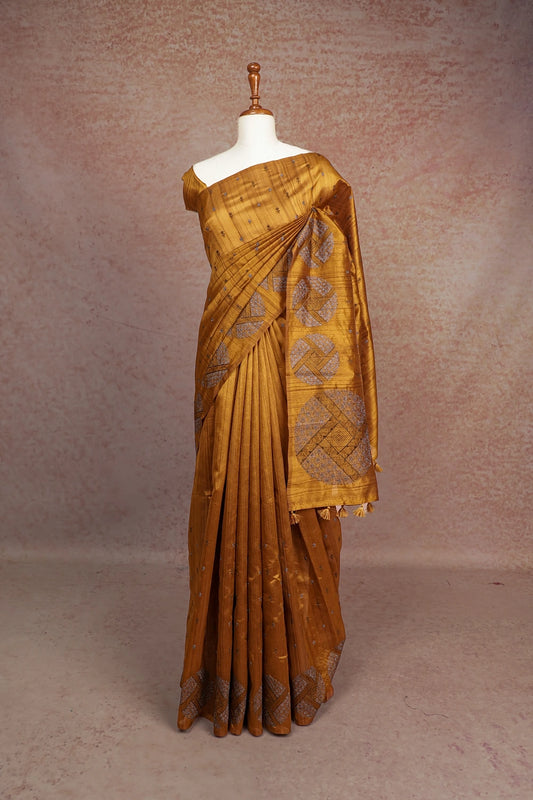 Dark Mustard Yellow Semi Tussar Saree