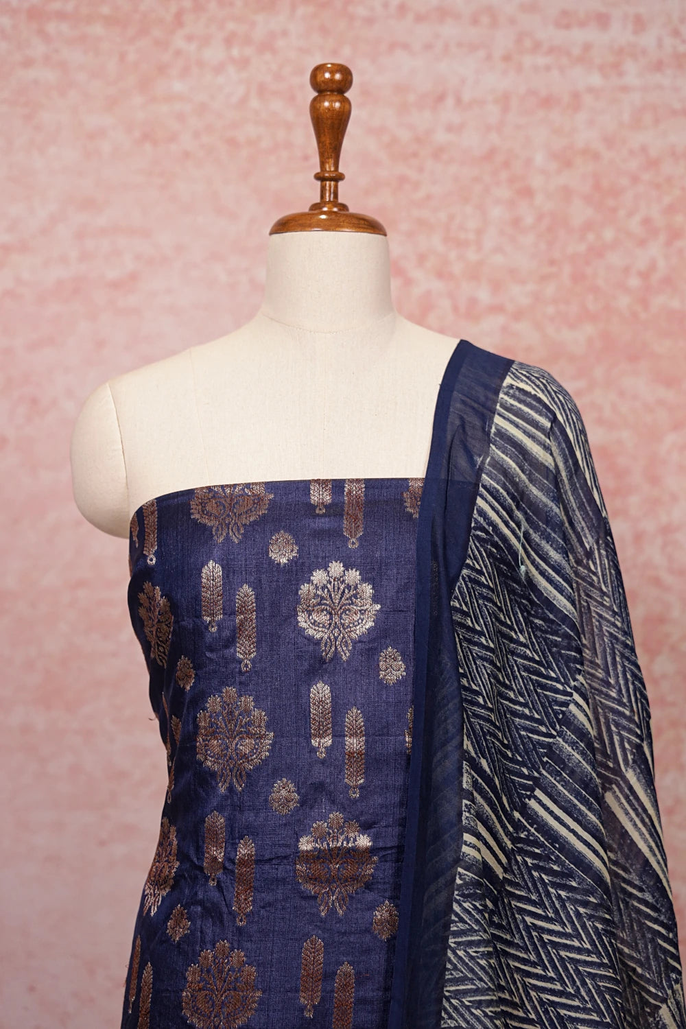 Dark Navy Blue Hand Work Unstitched Churidhar Material
