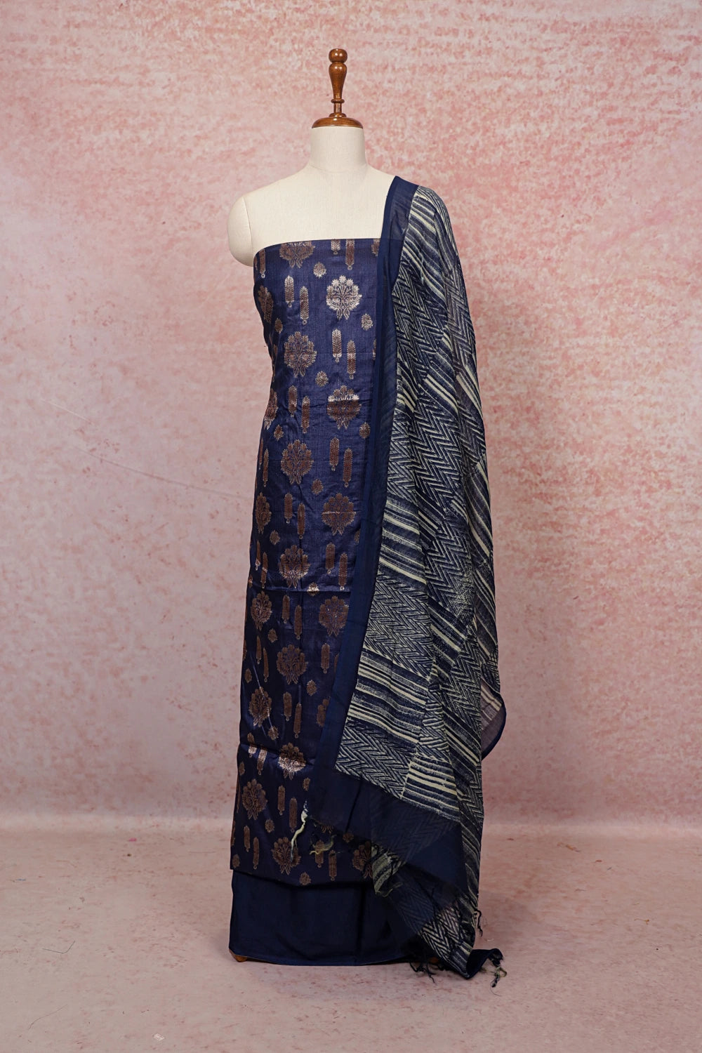 Dark Navy Blue Hand Work Unstitched Churidhar Material