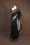 Dark Navy Blue Semi Banarasi Saree