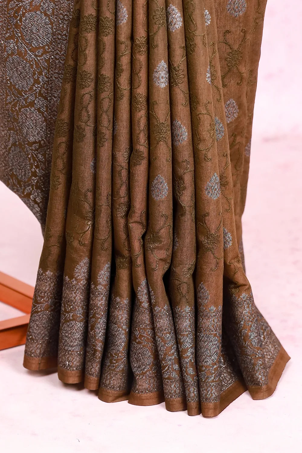 Dark Olive Green Semi Tussar Saree