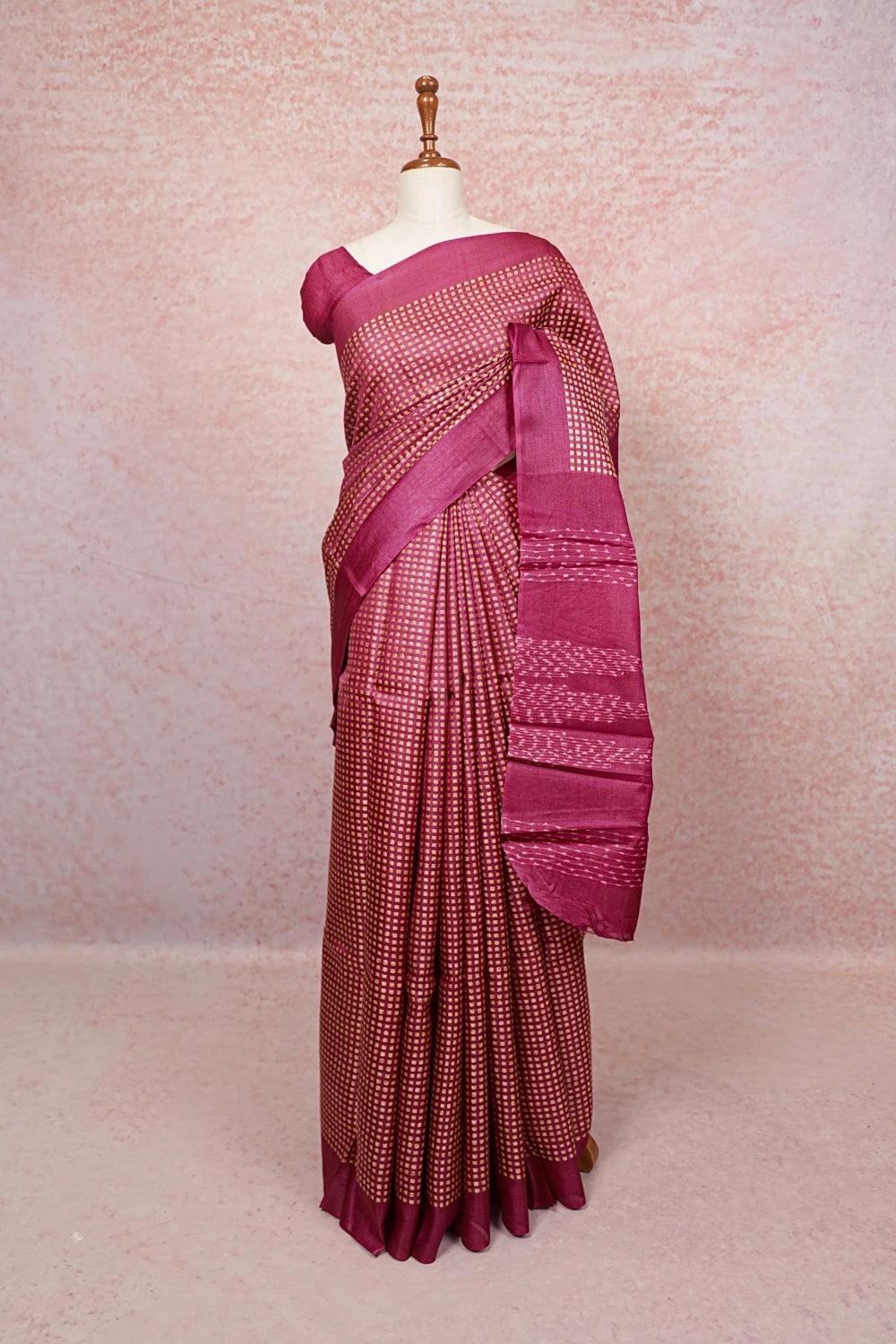 Dark Onion Color Tussar Silk Saree - Seematti