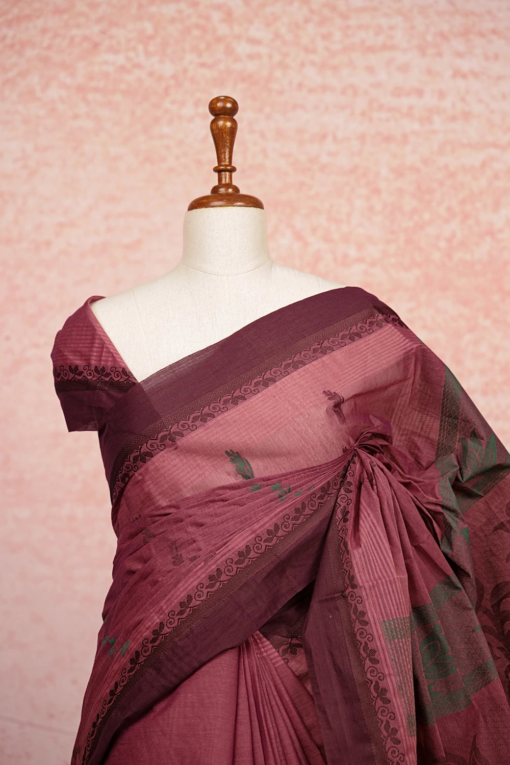 Dark Onion Colour Bengal Cotton Saree