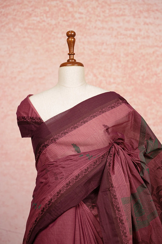 Dark Onion Colour Bengal Cotton Saree