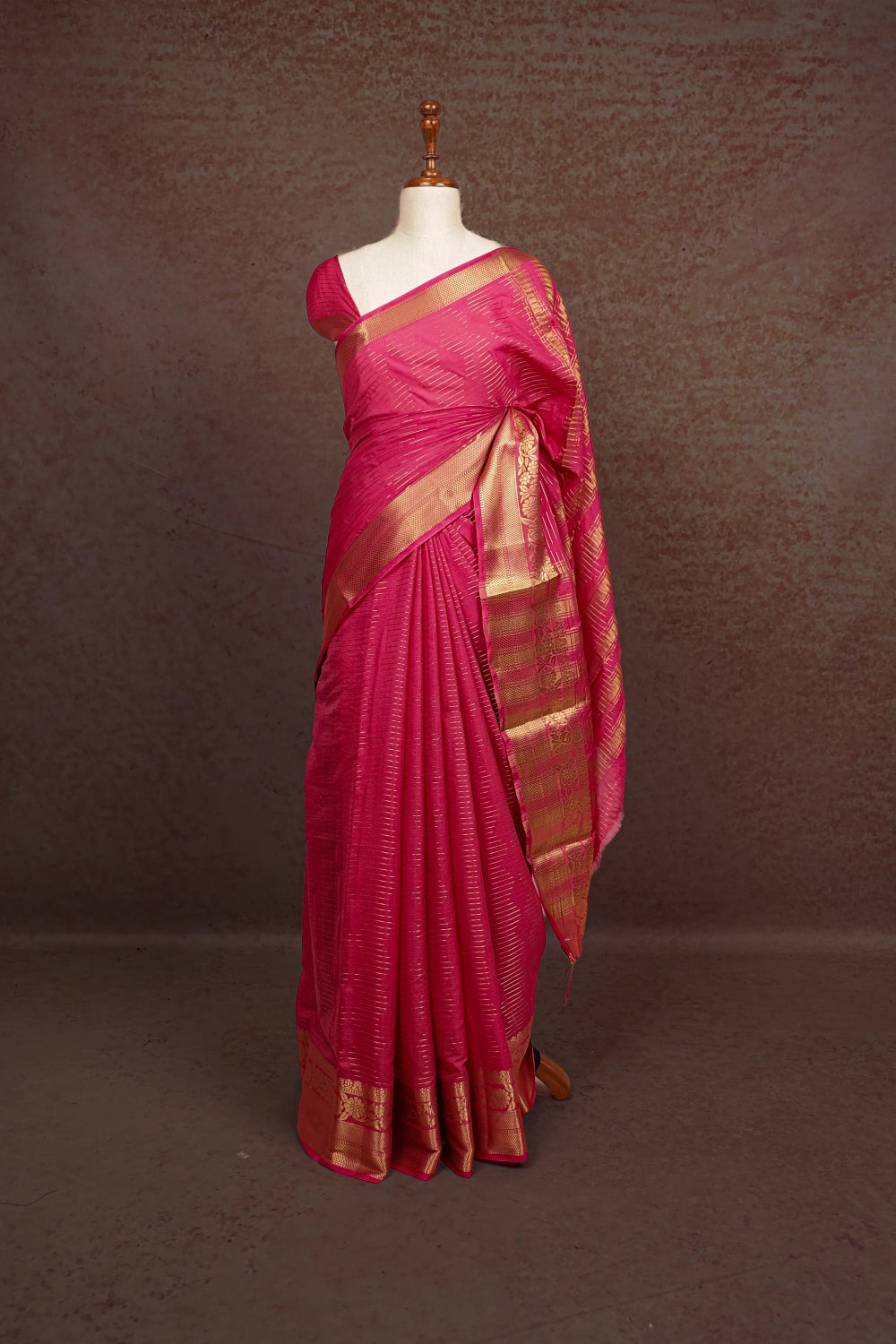 Dark Onion Pink Semi Banarasi Saree - Seematti