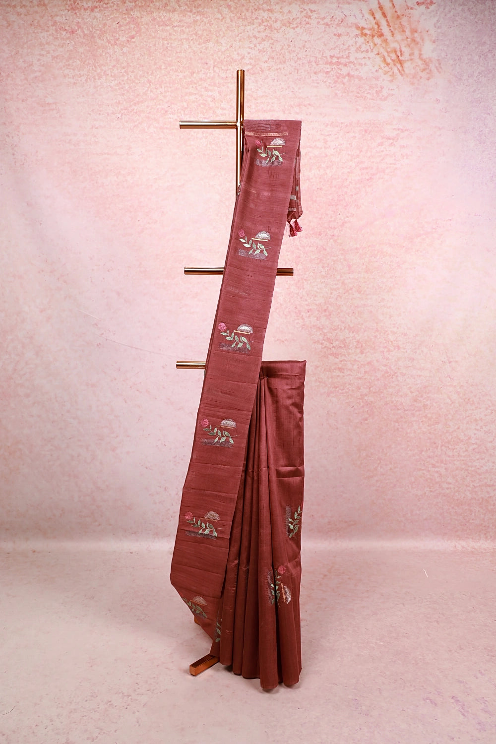 Dark Onion Pink Semi Tussar Saree