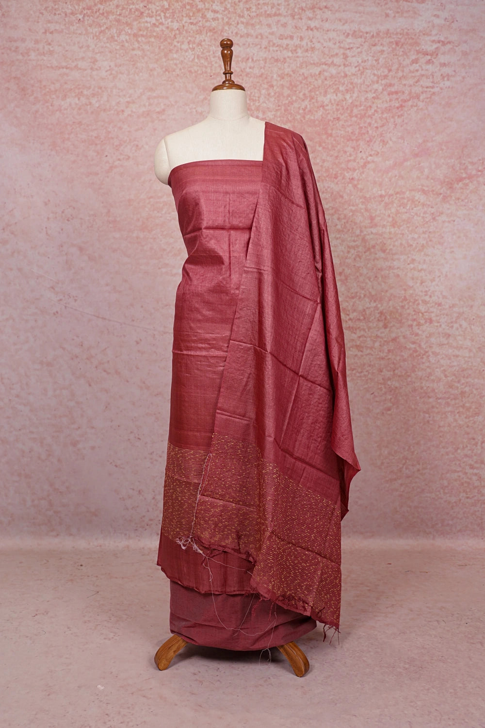 Dark Onion Pink Tussar Plain Body Un Stitched Churidhar Material - Seematti