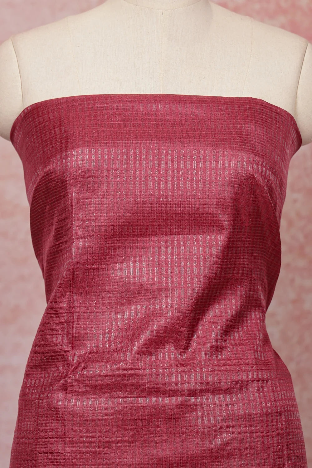 Dark Onion Pink Tussar Self Work Un Stitched Churidhar Material - Seematti