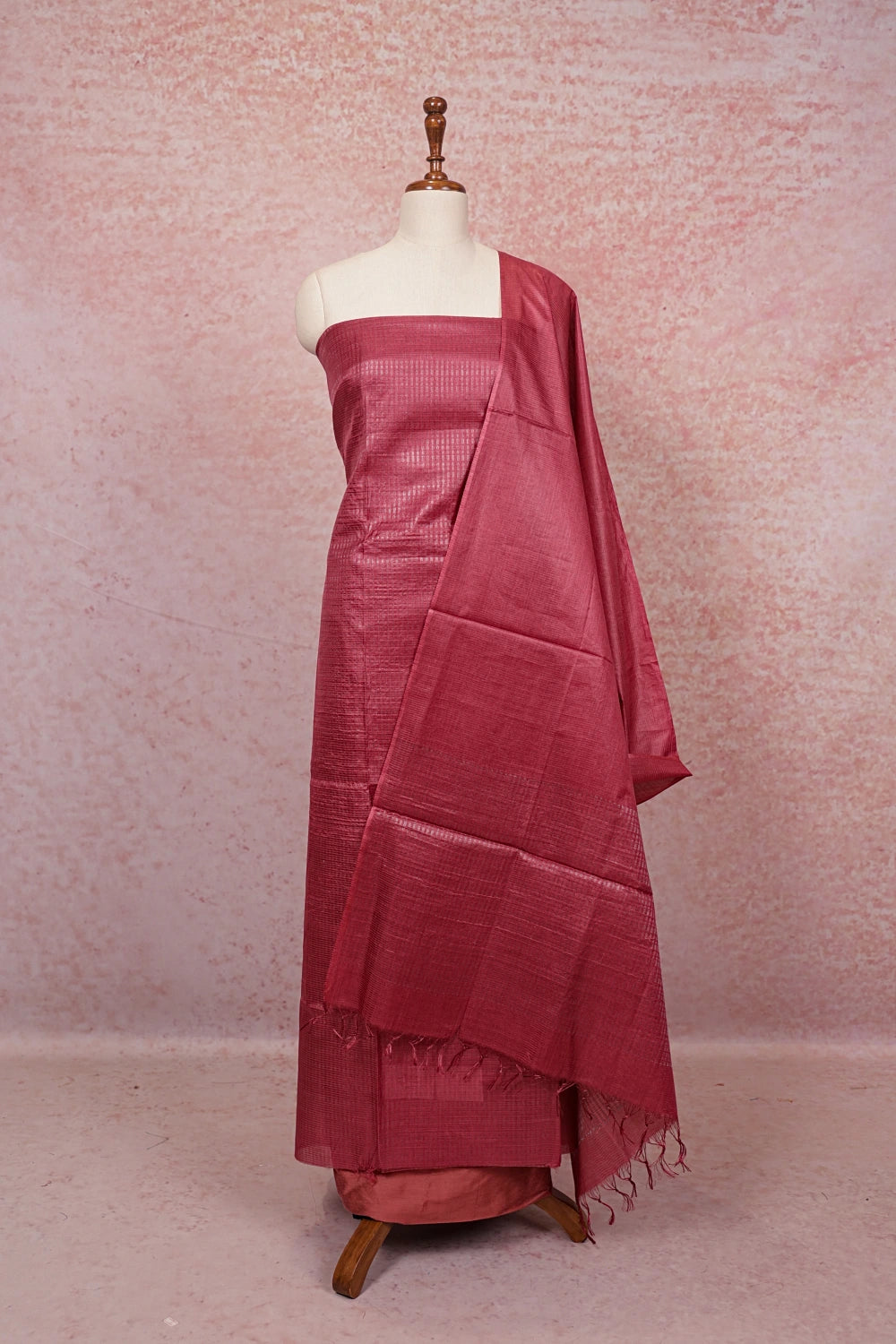 Dark Onion Pink Tussar Self Work Un Stitched Churidhar Material - Seematti