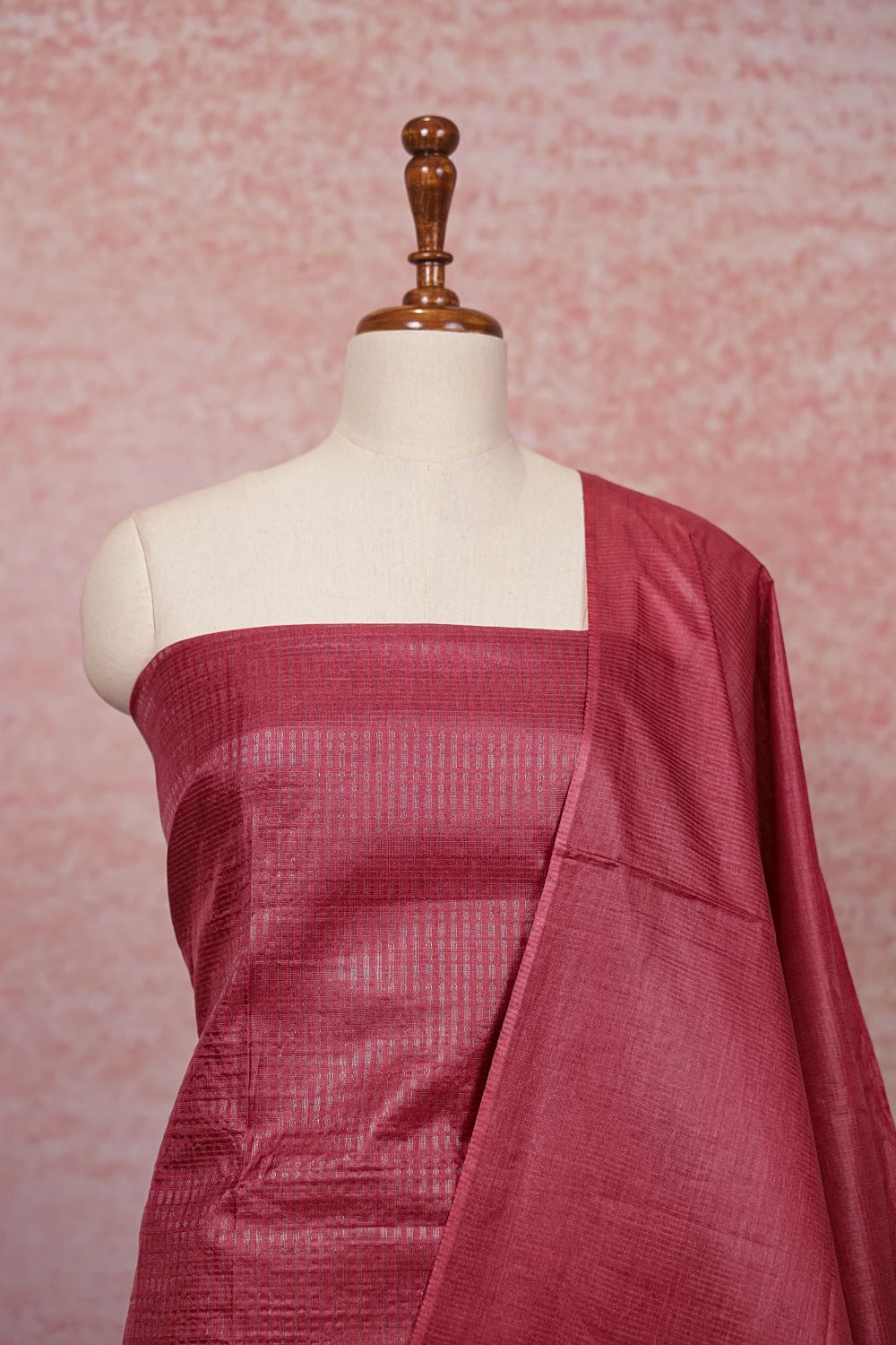 Dark Onion Pink Tussar Self Work Un Stitched Churidhar Material - Seematti