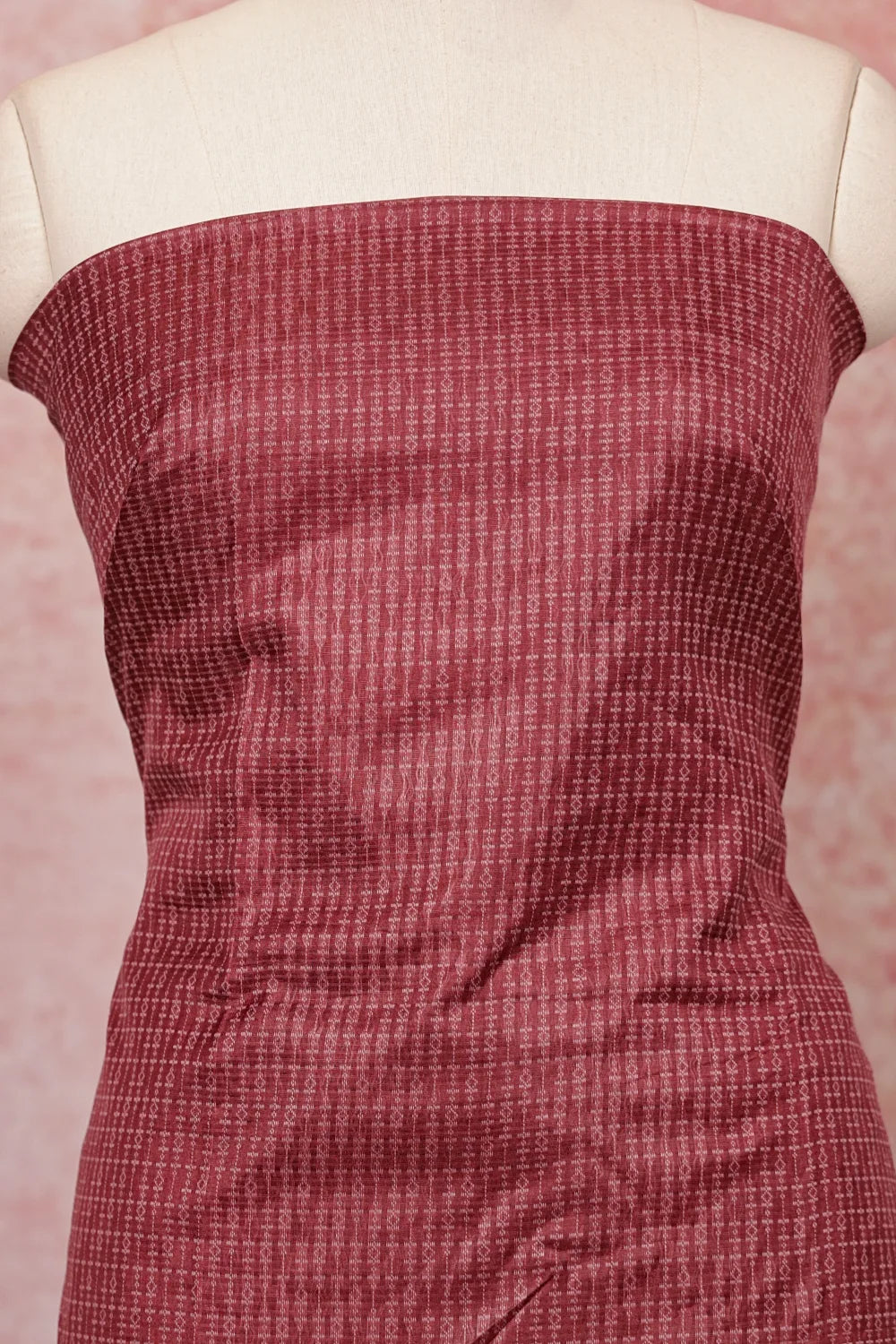 Dark Onion Pink Tussar Thread Work Unstitched Churidhar Material