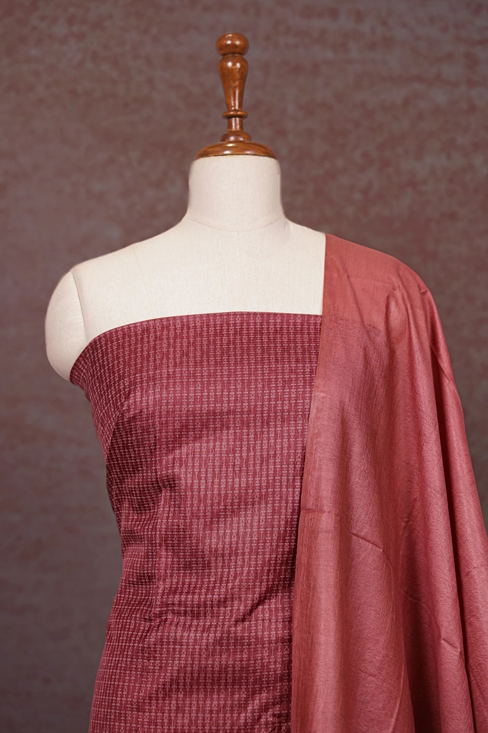Dark Onion Pink Tussar Thread Work Unstitched Churidhar Material