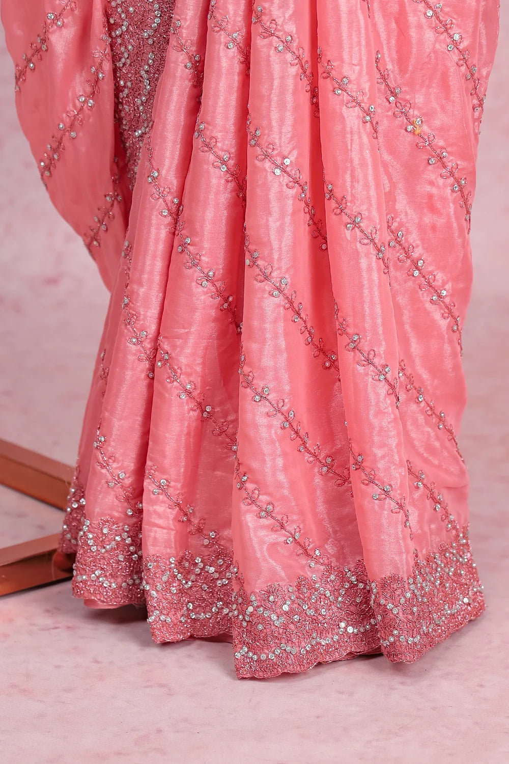 Dark Peach Organza Saree