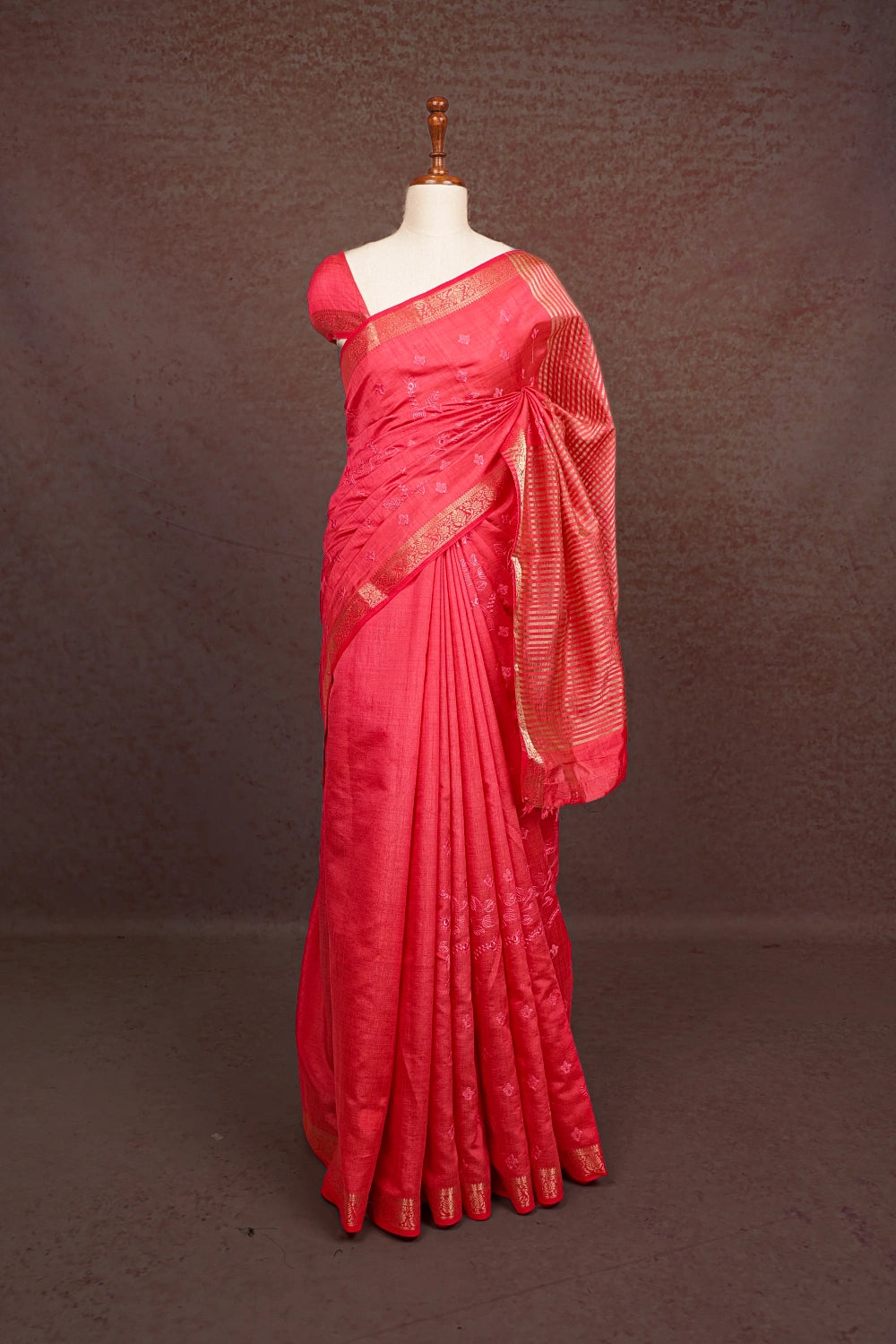 Dark Peach Semi Jute Saree