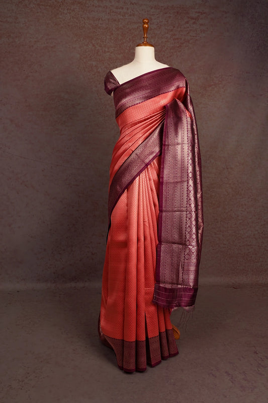 Dark Peach Semi Silk Saree - Seematti