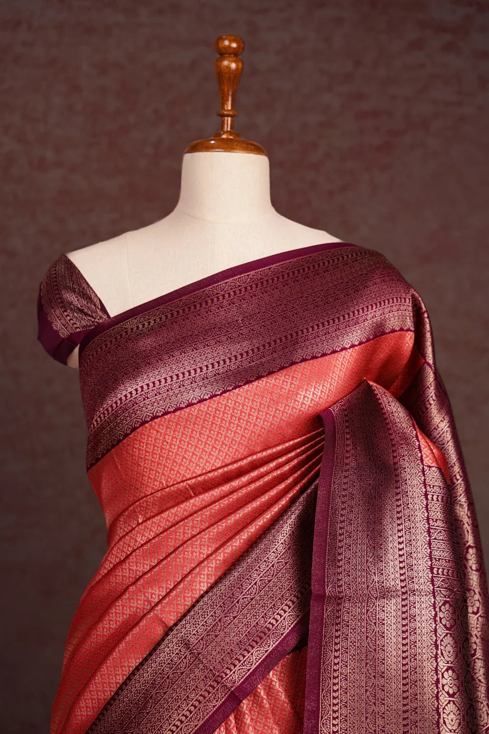 Dark Peach Semi Silk Saree - Seematti