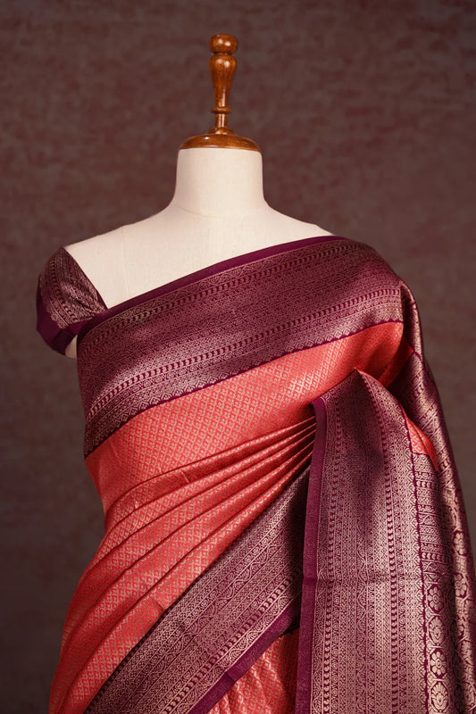 Dark Peach Semi Silk Saree - Seematti