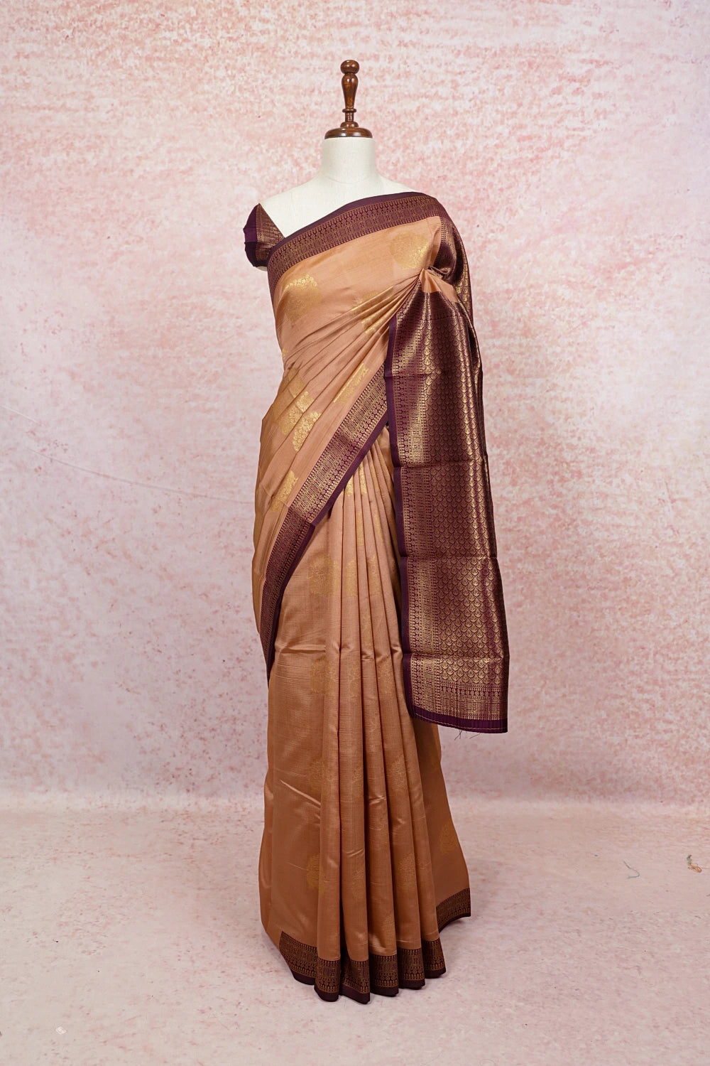 Dark Peach Semi Silk Saree - Seematti