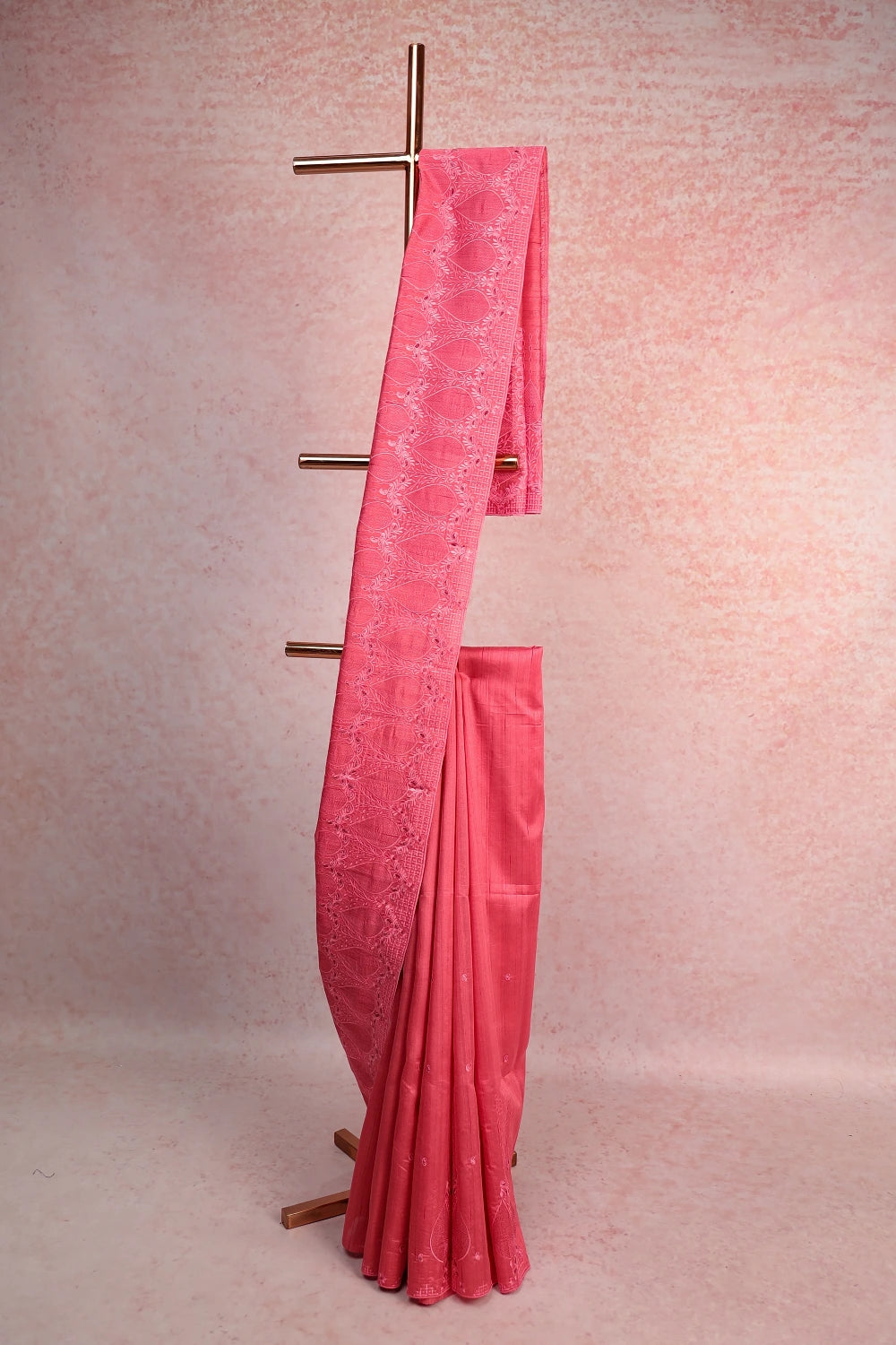 Dark Peach Semi Tussar Saree