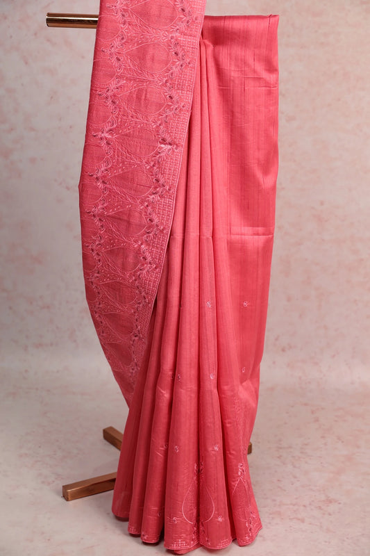 Dark Peach Semi Tussar Saree