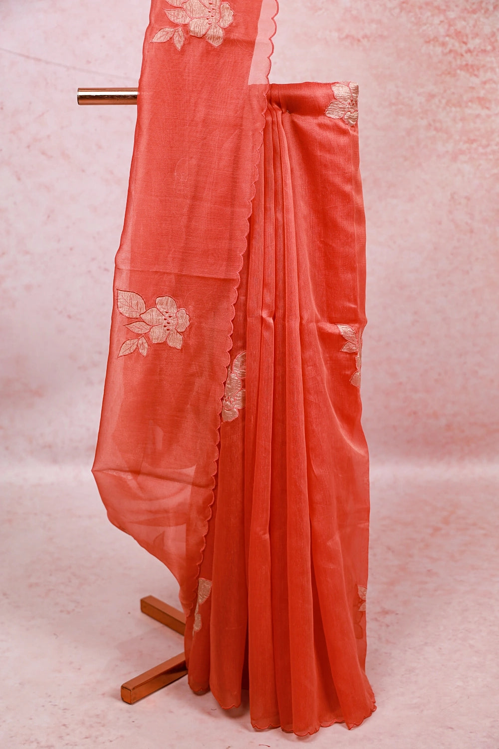 Dark Peach Tissue Organza Saree