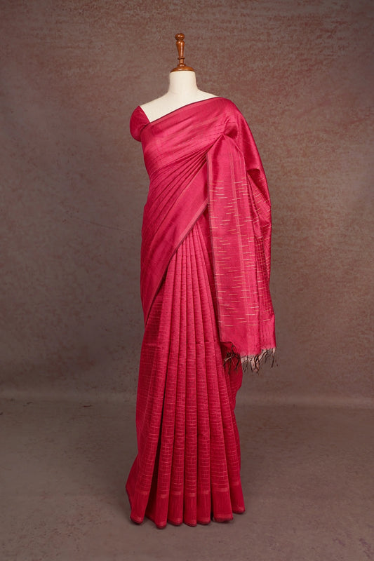 Dark Pink Tussar Jute Saree