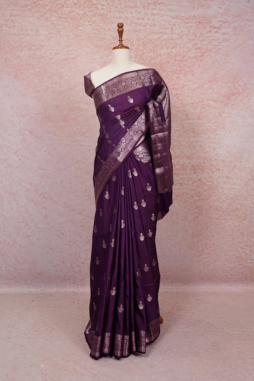 Dark Purple Semi Banarasi Saree