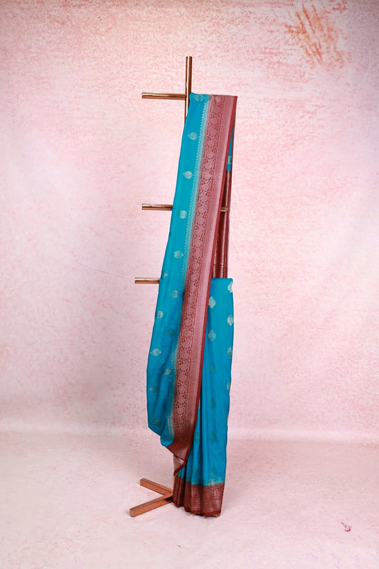 Dark Sky Blue Banarasi Georgette Saree
