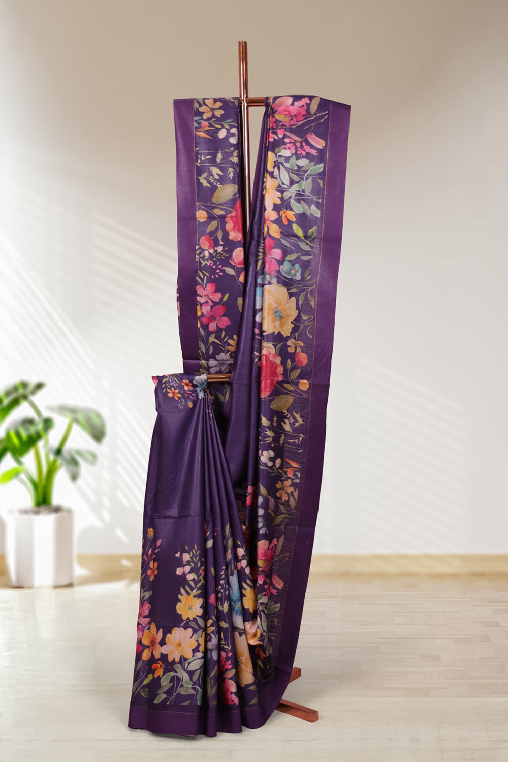 Dark Violet Tussar Silk Saree