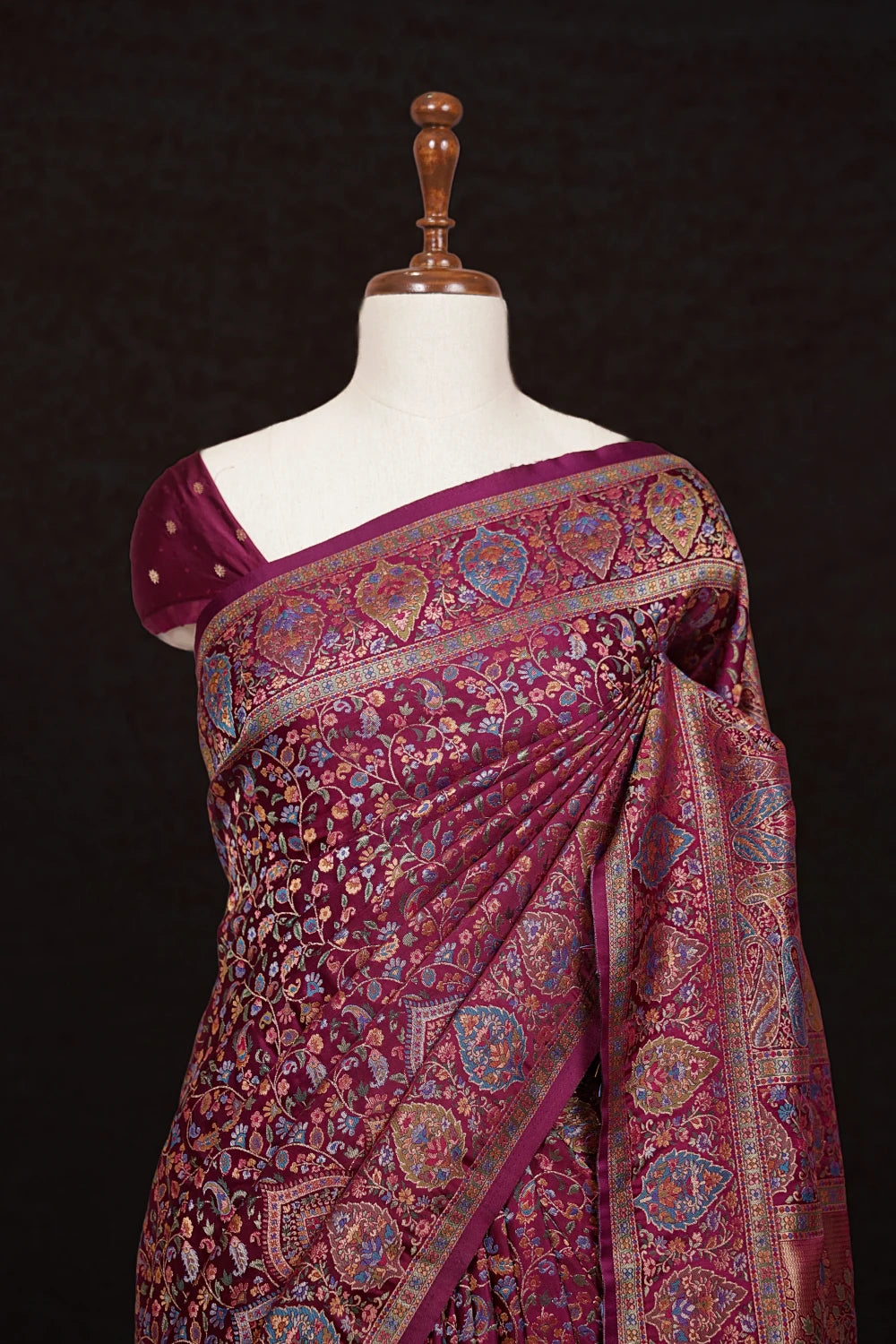 Dark Wine Banarasi Silk Saree