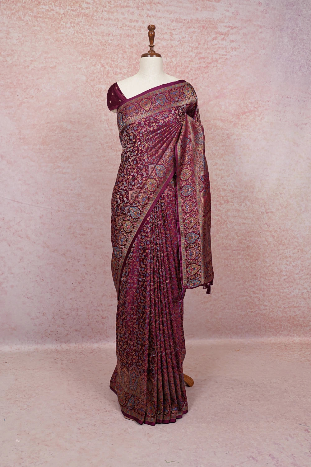 Dark Wine Banarasi Silk Saree