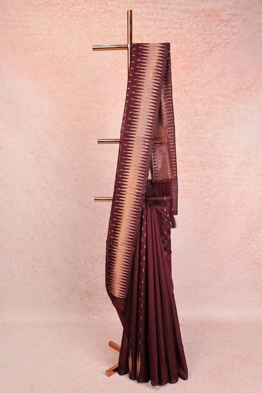 Dark Wine Semi Jute Saree