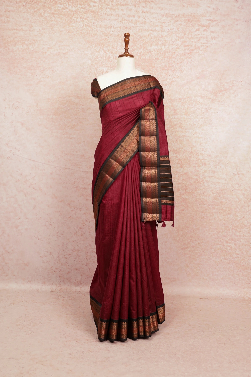 Dark Wine Tussar Jute Saree