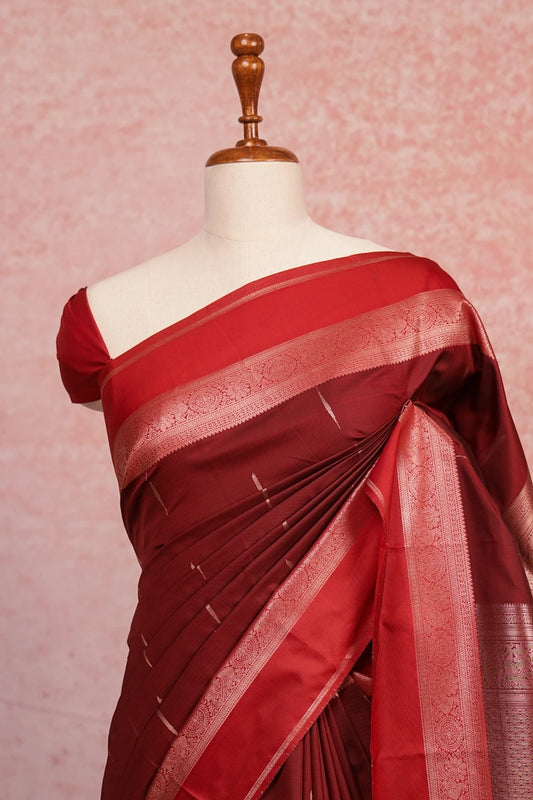 Deep Maroon Semi Kanchi Soft Silk Saree