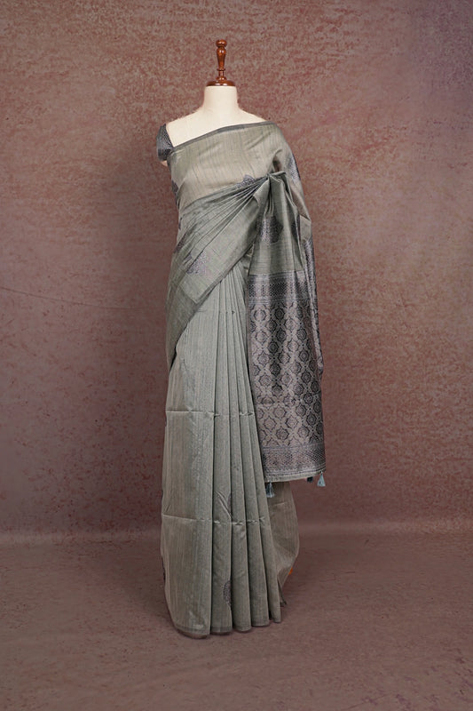 Dusty Green Semi Tussar Saree