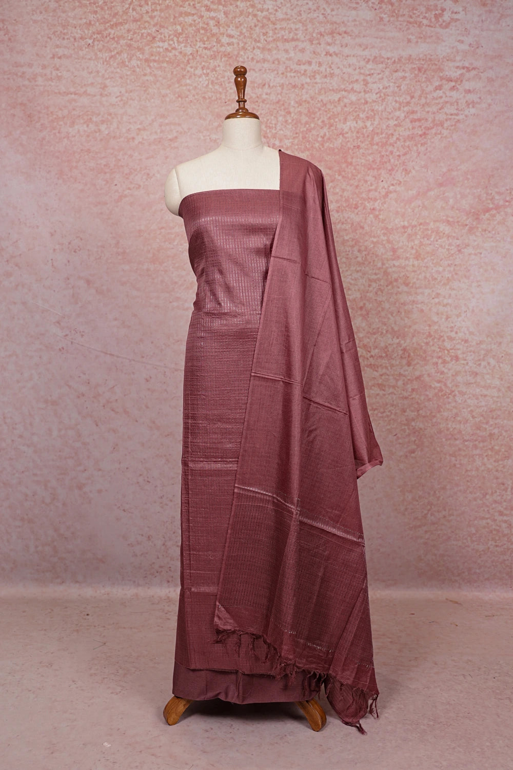 Dusty Rose Tussar Self Design Unstitched Churidhar Material - Seematti