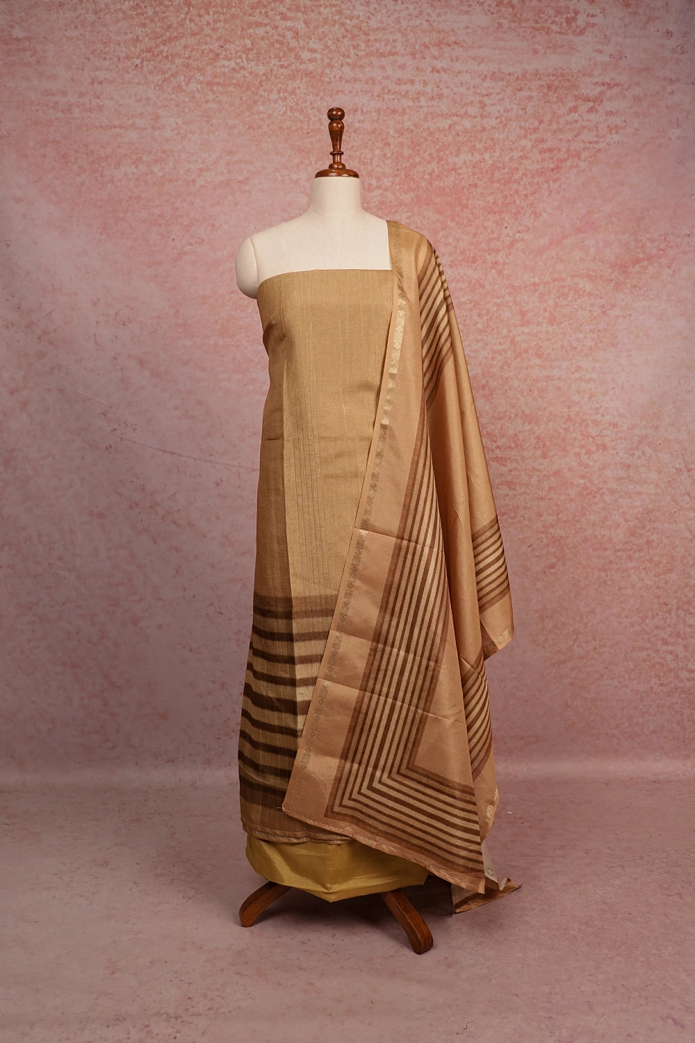 Gold Semi Tussar Self Design Unstitched Churidhar Material