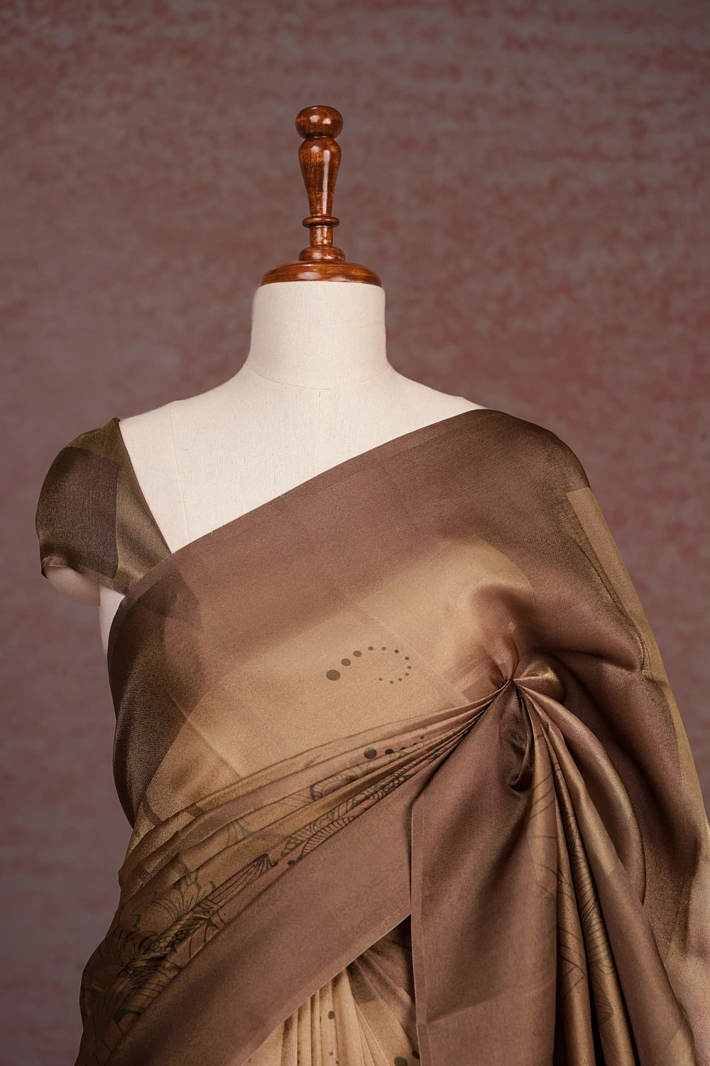 Gold Soft Tissue Printed Saree With Plain Border - Seematti