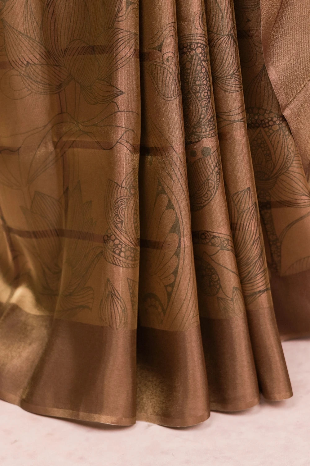 Gold Soft Tissue Printed Saree With Plain Border - Seematti