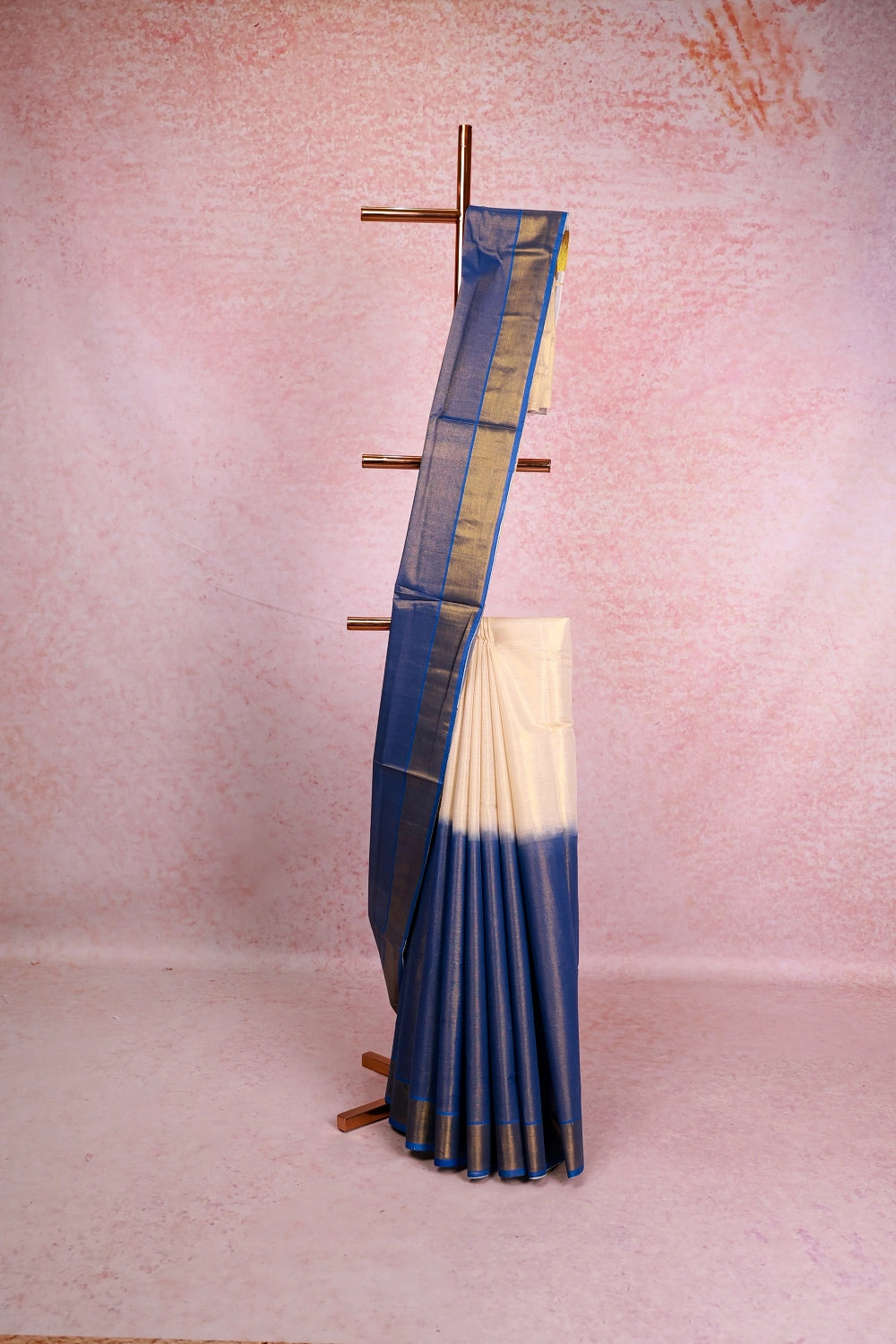 Golden And Blue  Tissue Kerala Saree