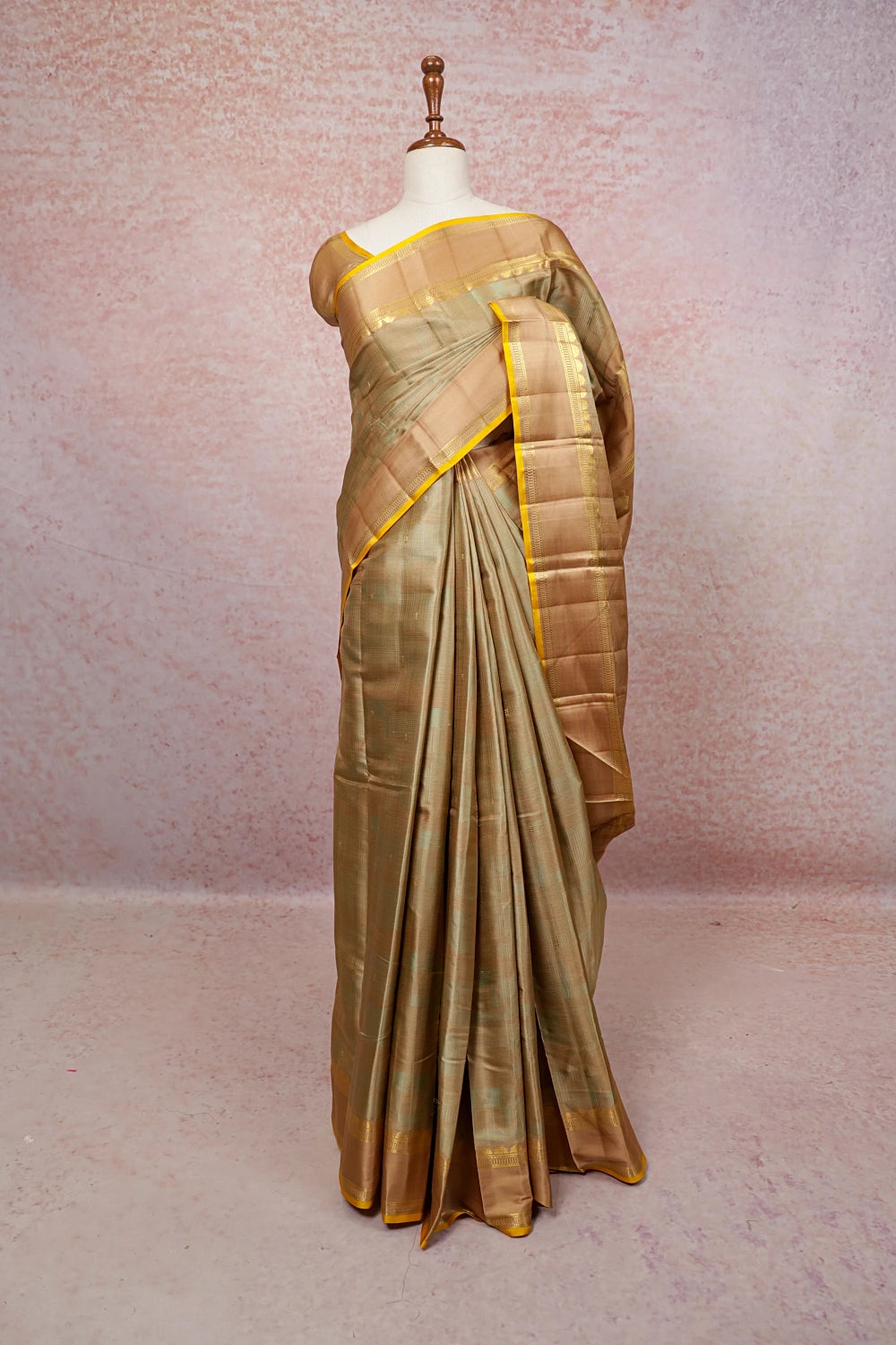 Golden Beige Color Kancheepuram Silk Saree - Seematti