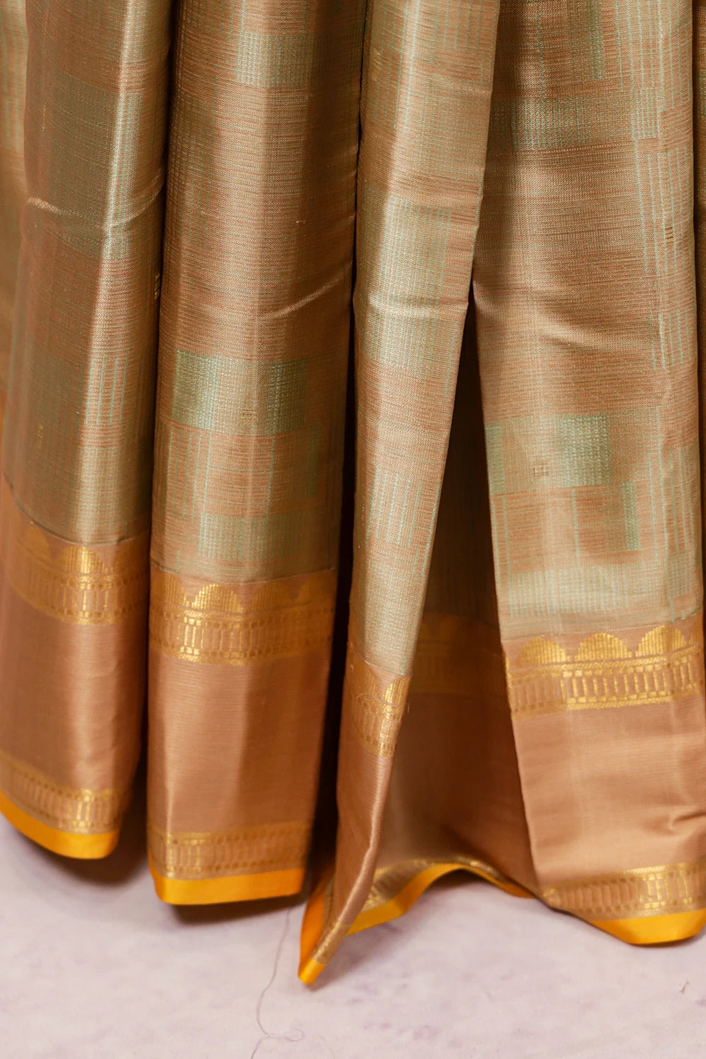 Golden Beige Color Kancheepuram Silk Saree - Seematti
