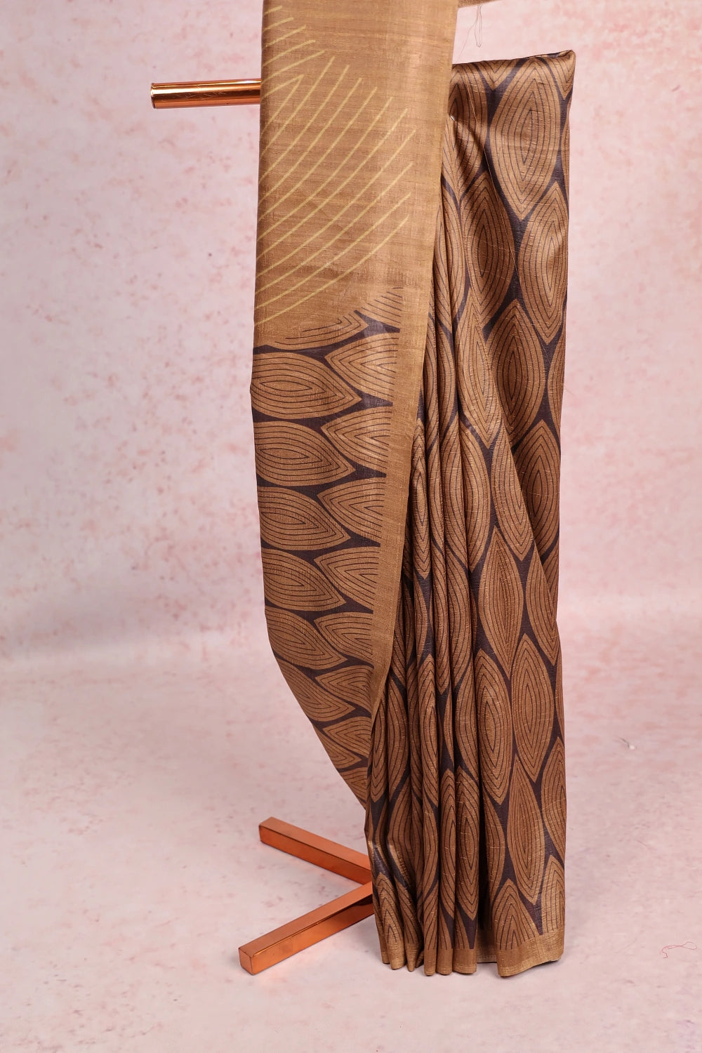 Golden Beige Semi Soft Jute Printed Saree With Without Border - Seematti