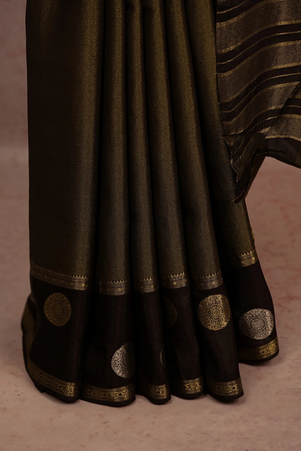 Golden Black Semi Banarasi Saree