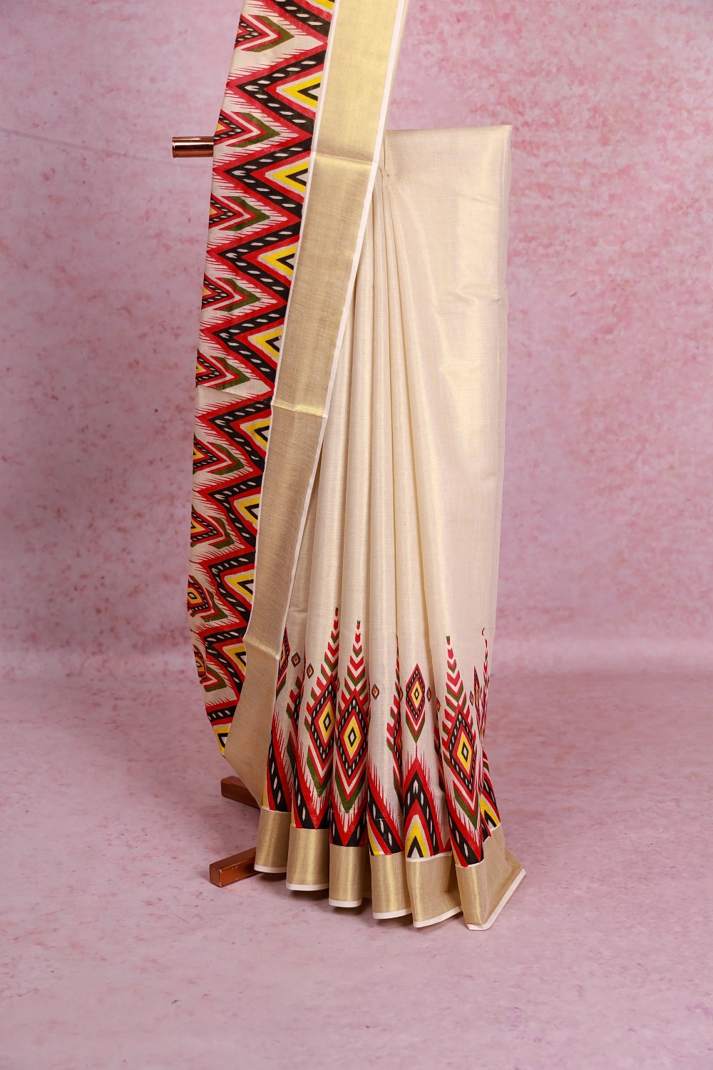 Golden Cream Tissue Kerala Saree