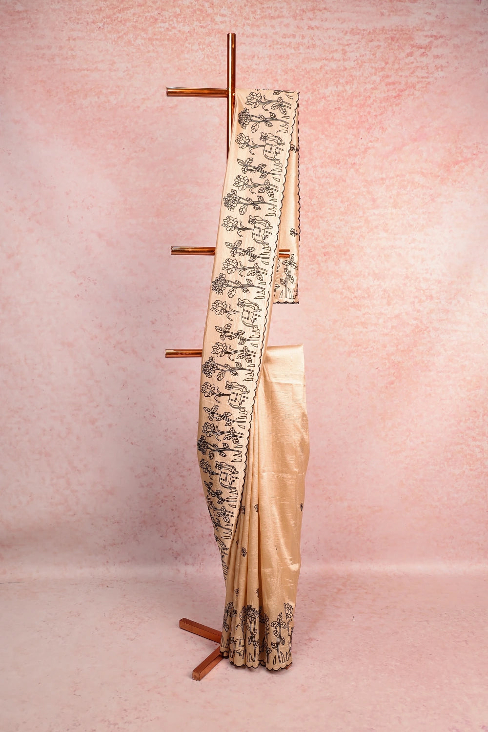 Golden Cream Tussar Tissue Saree