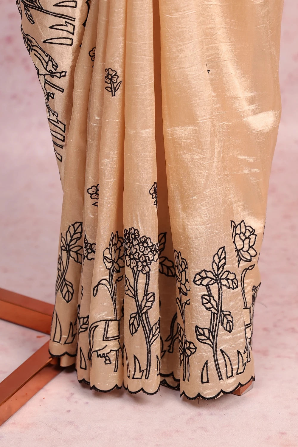 Golden Cream Tussar Tissue Saree